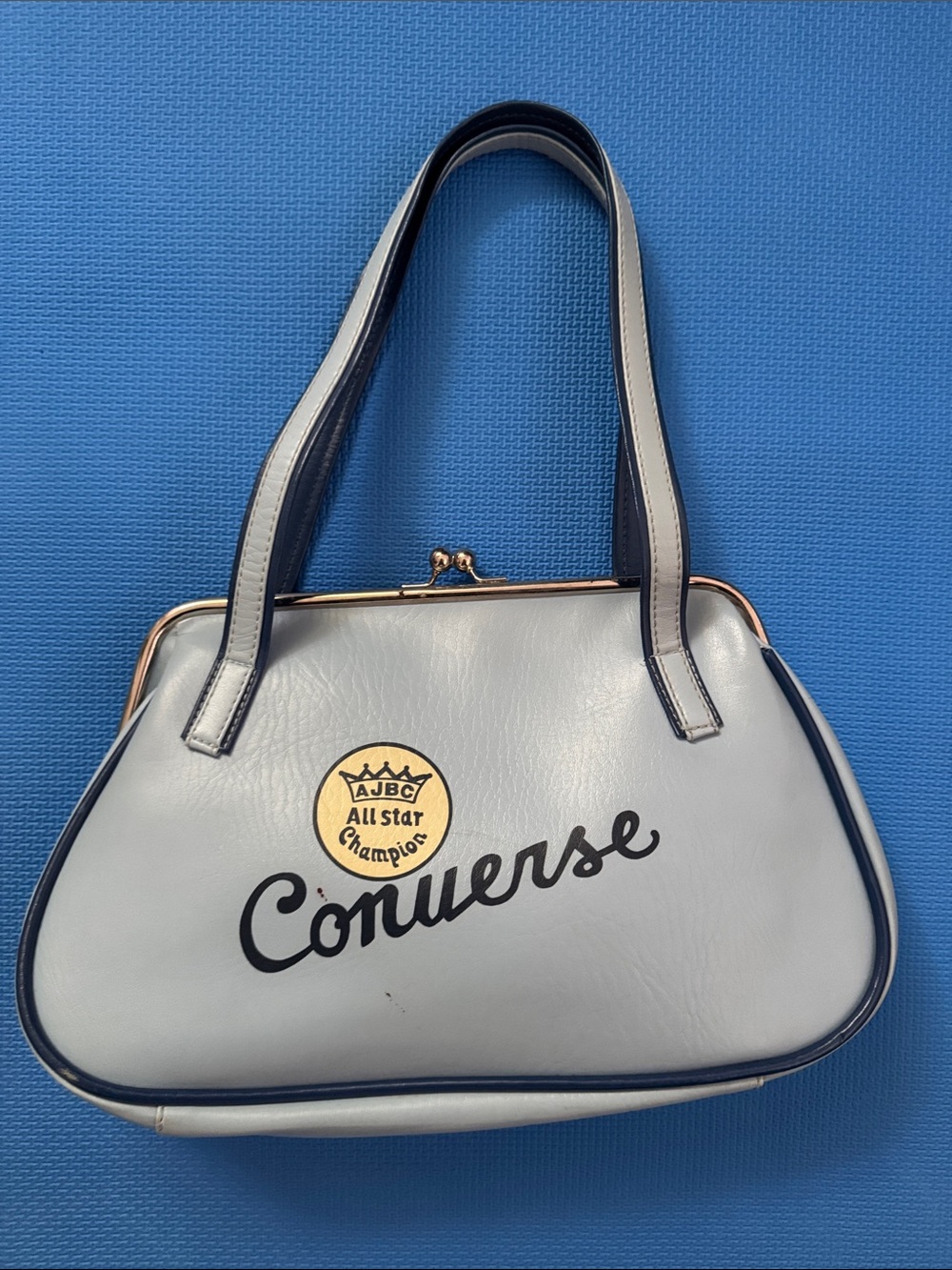 Converse Light Blue and Navy Retro Shoulder Bag with Gold Emblem